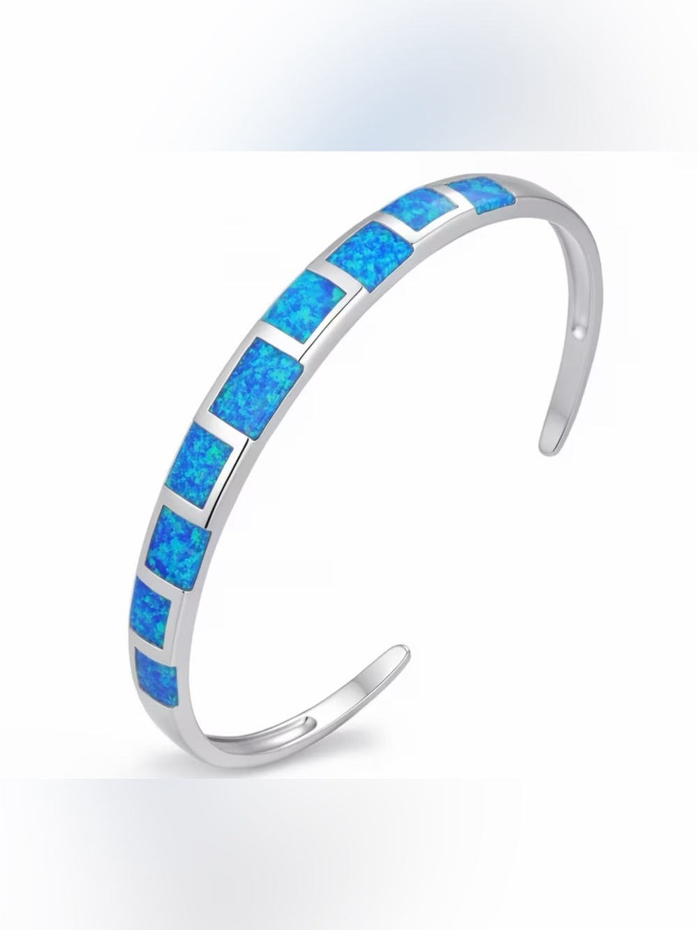 Blue Opal Inlay Silver Cuff Bracelet